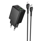 Сетевое зарядное устройство Hoco N71 Nuevo PD30W+QC3.0 (1USB-A/1C) + кабель Type-C to Lightning Black