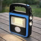 Фонарь аккумуляторный светодиодный LED COB с солнечной панелью и функцией Power Bank, портативный ручной фонарь-прожектор с зарядкой от USB для дома, дачи, кемпинга, A-2301C-Blue