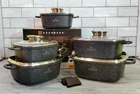 Набір каструль-казанів Edenberg EB-3986 12 предметів (2.8л – 6.5л) Чорний — Литий алюміній із мармуровим антипригарним покриттям