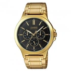 Чоловічий класичний годинник Casio MTP-V300G-1A золотистий з чорним циферблатом