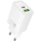 Мережевий зарядний пристрій Hoco N63 PD30W з підтримкою швидкого заряджання QC3.0 (USB + Type-C) Білий