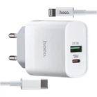 Зарядний пристрій Hoco C80A PD20W QC3.0 Type-C на Lightning біле з підтримкою швидкого заряджання