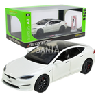 Машинка металлическая Tesla Model S Electrocar Тесла Модель S Электрокар белая 1:24 зарядная станция звук свет отч двери капот багажник резина колеса 18,5*7,2*5см (AP7713)