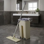 Набор для влажной уборки дома MOP Scratch Cleaning, плоская швабра с отжимом, швабра с ведром 4 л с автоматическим отжимом для уборки, швабра + ведро и 2 насадки из микрофибры, CSM-42-Beige