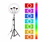 Разноцветная кольцевая RGB LED лампа 36 см 3 крепления смартфона Studio Light + штатив 2м (SMJ-36)