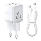 Зарядний пристрій Baseus 1xUSB-C 20W + 1xUSB white + cable USB-C to USB-C 60W 1.0m (P10111608213-01)