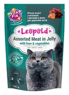 Влажный корм для кошек Леопольд Мясной корм Ассорти с мясом, печенью и овощами в желе 100 г