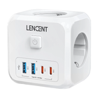 Мережевий фільтр трійник LENCENT PA037EU-2A2C 4000W 16A 7 в 1 2 USB + 2 TYPE-C розгалужувач з вимикачем