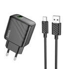 Мережевий Зарядний Пристрій Hoco CS21A 1USB QC 18W+USB to Type-C Чорний