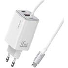 Сетевое зарядное устройство Usams JC Series PD/QC 65W USB-C | USB-A with Built-In USB-C Cable White (CC266TC02)