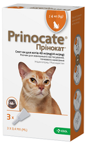 От блох и клещей KRKA Prinocate Противоразитарные капли для кошек весом до 4 кг 1 пипетка 0,4 мл (157409/1)