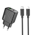 Мережевий Зарядний Пристрій Hoco CS23A 1USB/1USB-C PD/QC 30W+Type-C to Lightning Чорний