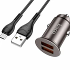 Авто зарядний пристрій Hoco NZ1 36Вт 2 USB Micro алюмінієвий сплав сірий
