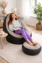 Надувное Велюровое Бежевое Кресло С Пуфом Удобный Диван Air Sofa Для Отдыха Дома Дачи Водонепроницаемый Бежевый Матрац Бежевий (386201)