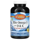 Carlson, Elite Omega-3, з витаминами D і K, натуральний смак лимону, 180 капсул (CAR-17520)
