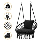 Подвесное плетеное кресло-качалка с подушками 80 см LEOBRO Boho Comfort XL Black (LB-1108) нагрузкой до 150 кг, черная