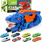 Автовоз трейлер динозавр трансформер Dino T-Rex 3в1 8 машинок синій