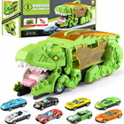 Автовоз трейлер динозавр трансформер Dino T-Rex 3в1 8 машинок зелений