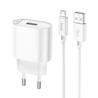 Мережевий зарядний пристрій з кабелем HOCO C109A Fighter single port QC3.0 charger set(Micro) White