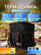 Термосумка сумка холодильник ізотермічна для їжі продуктів ланчу обідів пікніка дорожня складна для пляшок напоїв термосів тепла холоду офісу роботи поїздок у дорогу з плечовим ременем акумулятором у комплекті туристична 15 л Hechpro ТБ250BG