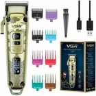 Беспроводная машинка для стрижки волос VGR V-005 мощность 5 Вт аккумулятор 2600 мАч USB зарядка золотистый 8 насадок