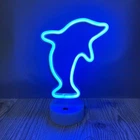 Неоновый ночник Дельфин, светильник, USB, питание через PowerBank и батарейки, синий (WLS-QX-NH2402B)