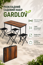 Раскладной садовый стол 120х60 см + 4 стула черный/коричневый Gardlov для отдыха на свежем воздухе