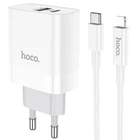 Мережева зарядна пристрій Hoco C80A біле 20W USB/Type-C QC PD + кабель Type-C to Lightning (C80A)