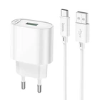 Сетевое зарядное устройство Hoco C109A белое 18W USB Quick Charge + кабель USB to Type-C (C109A)