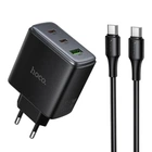 Зарядний пристрій Hoco C160A (2USB-Type C/1USB) (QC/PD65W) (кабель з Type-C на Type-C) (колір чорний)