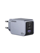 Зарядное устройство UGREEN Nexode Pro 65W x755, GaN, Mini, Fast Charger, PD 3.0, QC 4.0+, 3-Port, USB-C, USB-A, сетевое, Gray