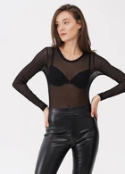 Жіноче боді із сітки з довгими рукавами Giulia Tatoo 3102/07 S/M Black-black