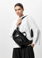 Большая женская поясная сумка бананка из натуральной лакированной кожи SAMBAG Черная (5633038721)