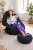 Велюрове Надувне Крісло З Пуфом Темно Синє Зручний Диван Air Sofa Для Відпочинку Вдома Дачі Та На Природі Темно синій (386201)