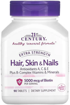 Вітаміни для волосся, шкіри та нігтів 21st Century Hair Skin & Nails Extra Strength 90 таб