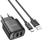 Мережевий зарядний пристрій Hoco C141A Smart dual-port charger set with cable (Type-C) Black (6942007627900)