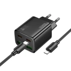 Сетевое зарядное устройство Hoco N56 2×USB-C + 2×USB-A QC3.0 PD 30W + кабель USB-C to Lightning Black (6942007659291)