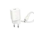 Зарядка от cети 220В на Type C 3.0A, QC 20W , кабель Type-C - iPhone, белая Baseus