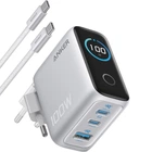 Сетевое зарядное устройство Anker GaN Charger 100W, 2xUSB-C, 1xUSB-A, Display Silver + кабель USB Type-C (B121BG41)