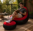 Надувной диван с пуфом Air Sofa / Надувное велюровое кресло с пуфиком+насос Красный (6598-14170)