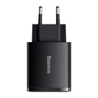 Сетевое зарядное устройство блок 30W Baseus Compact быстрая зарядка на 3 порта (2U+C), Черный