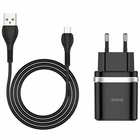 Мережевий зарядний пристрій Hoco C12Q Smart QC3.0 3A 18W 1USB, кабель Micro Чорний