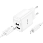 Мережевий зарядний пристрій HOCO C141A Smart dual-port charger Lightning cable 10.5W White
