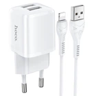 Мережевий зарядний пристрій HOCO N8 Briar dual port charger Lightning cable 12W White