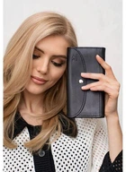 Шкіряний гаманець Smart Wallet з натуральної шкіри Краст великий жіночий гаманець з відділеннями для карт і купюр чорний 59833