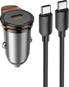 Автомобільний зарядний пристрій Hoco NZ16 Rigorous single port PD30W Car Charger set (C to C) Metal Grey