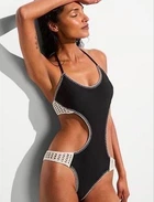 Жіночий купальник Victoria's Secret Surf Crochet Black One Piece Чорний XS