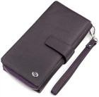 Кошелек женский ST Leather для карт из натуральной кожи огромный горизонтальный на кнопке с ремешком Фиолетовый 55675