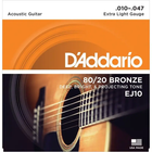 Струни D'Addario EJ10 для акустичної гітари, 80/20 Bronze, Extra Light 10-47