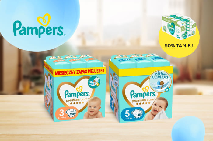 Wyjątkowa oferta! Kup pieluchy Pampers i otrzymaj zniżkę -50% na chusteczki